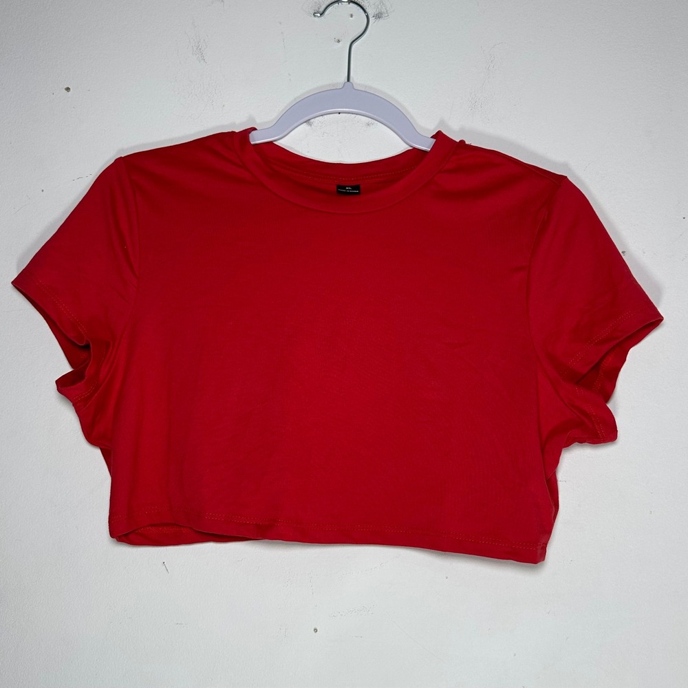 Crop top Red Short Sleeve Crop Top Crew Neck XL Streetwear dance hip hop‎